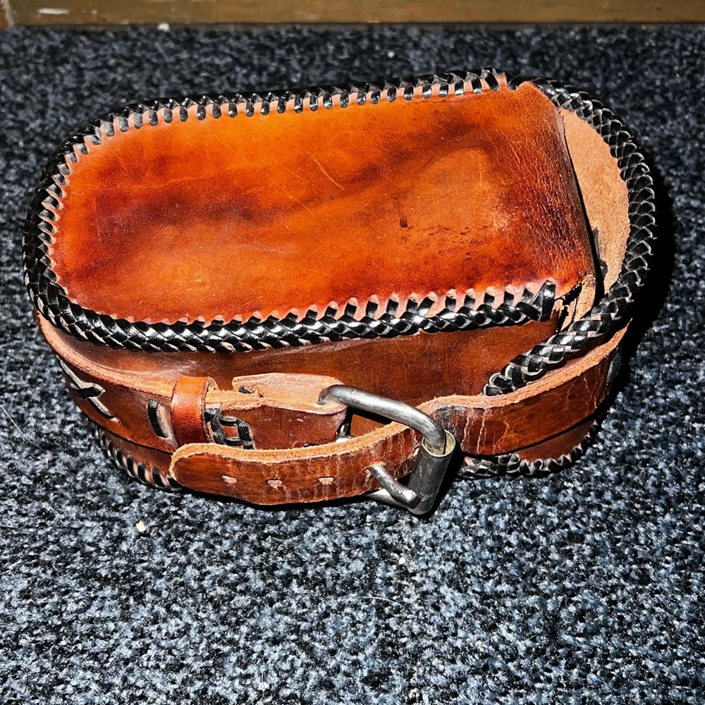 Vintage Belt Bag Handmade Brown Genuine Leather Buckle Bag Satchel Bag - Picture 3 of 15